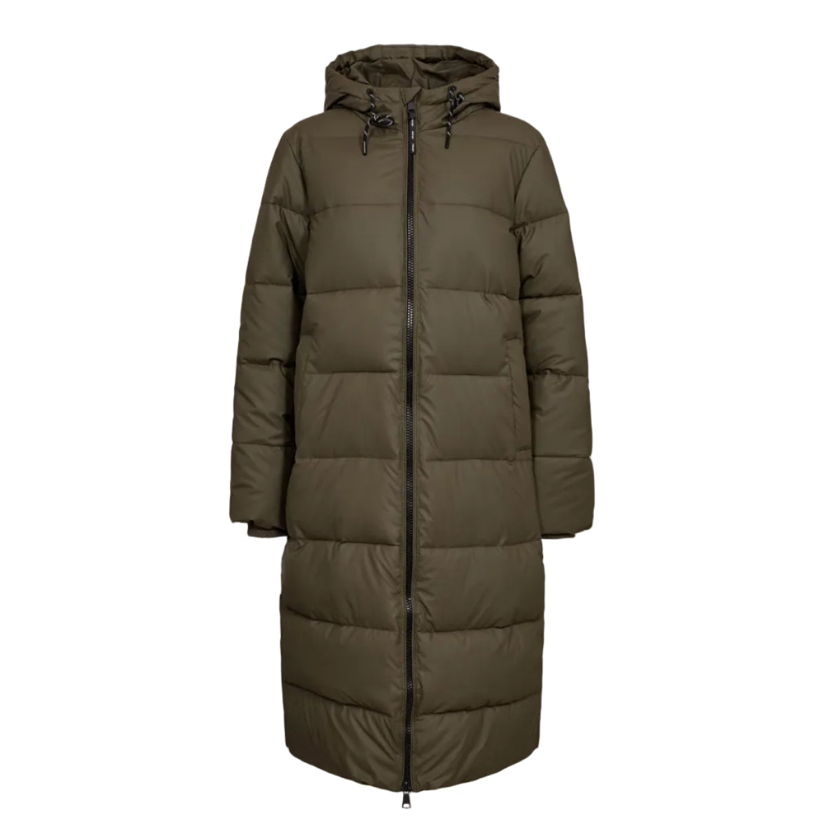Nümph women's forest green longline hooded puffer jacket