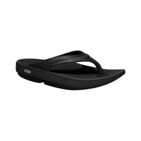 Oofos Oolala women's black patent recovery sandal