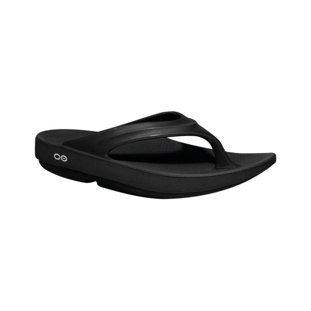 Oofos Oolala women's black patent recovery sandal