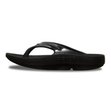 Oofos Oolala women's black patent recovery sandal