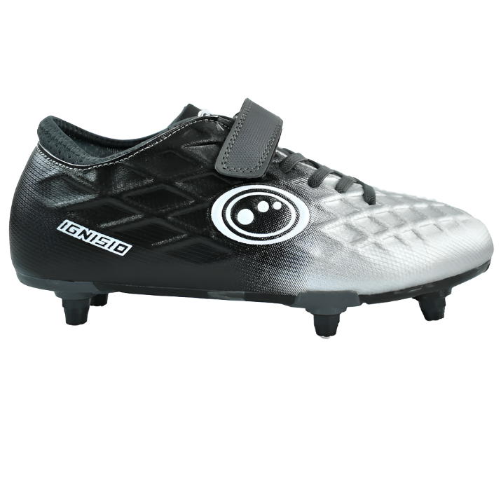 Optimum Kids Ignisio Easy Fasten 6 Stud Rugby Boot Black/Silver - Donaghys