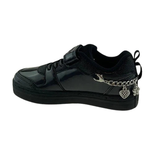 Lelli Kelly girls' black patent lace-up trainer