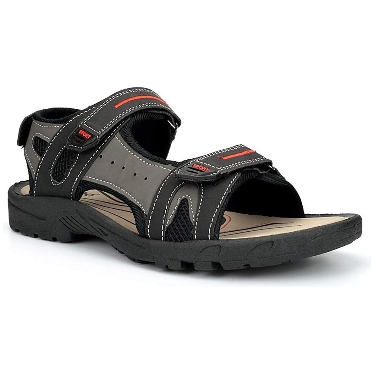 PDQ Mens Triple Touch Fastening Sports Sandal M993A Black/Grey