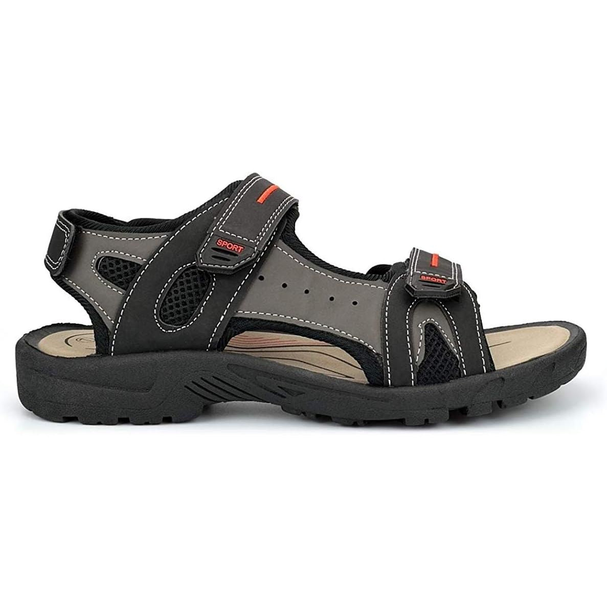 PDQ Mens Triple Touch Fastening Sports Sandal M993A Black/Grey