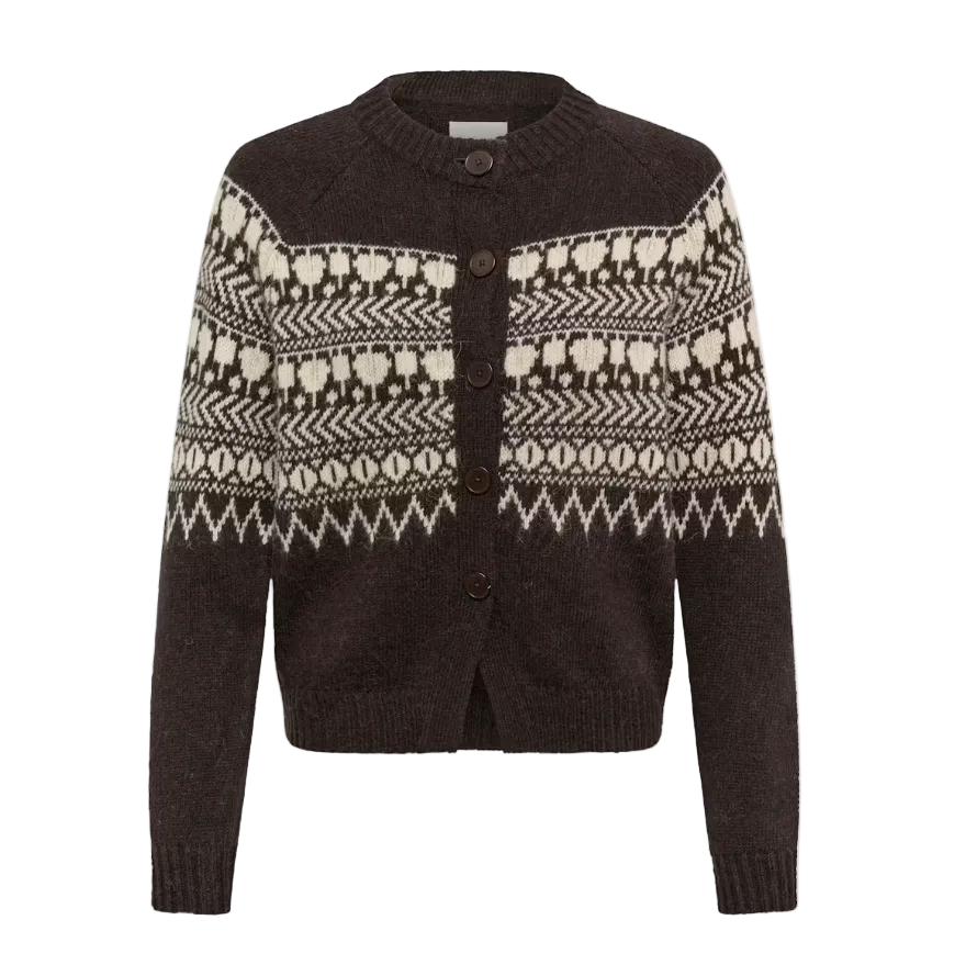 Part Two Womens Cardigan Charmaine Mole/Whitcap Jaquard/Brown