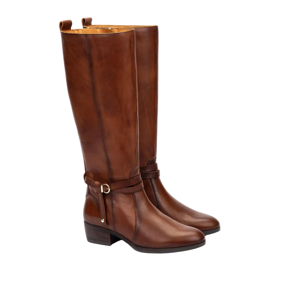 Pikolinos Daroca women's brown leather knee high boots with ankle strap
