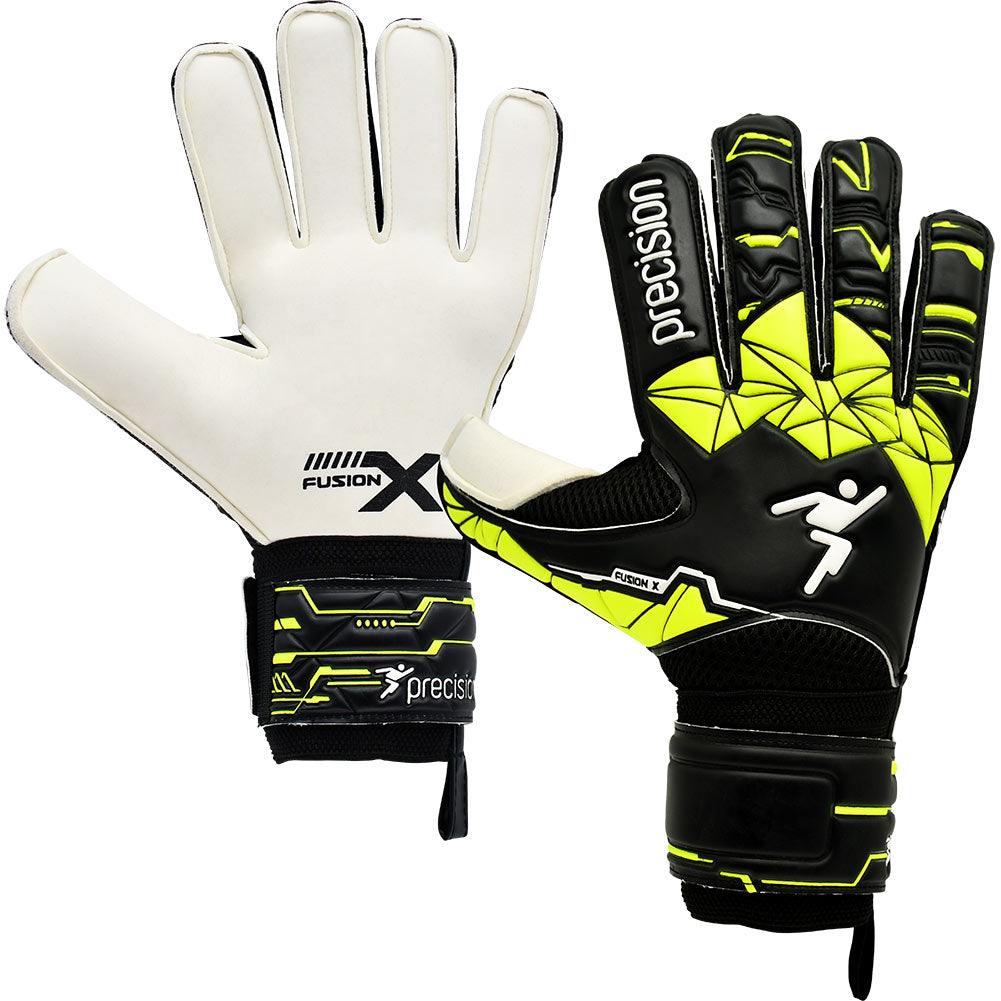 Precision Fusion X junior black and yellow goalkeeper gloves with finger protection