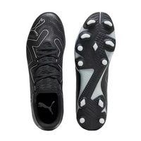 Black and silver men's football boots with white studs, top and sole view