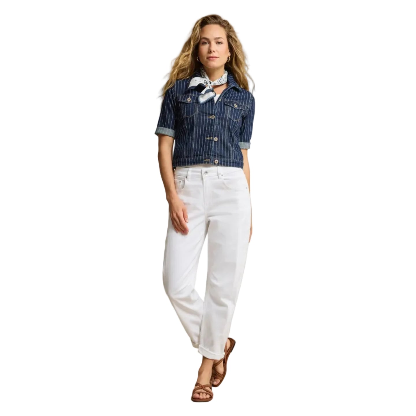 Red Button Womens Jackie Short Sleeve Denim Pinstripe Top Rinse