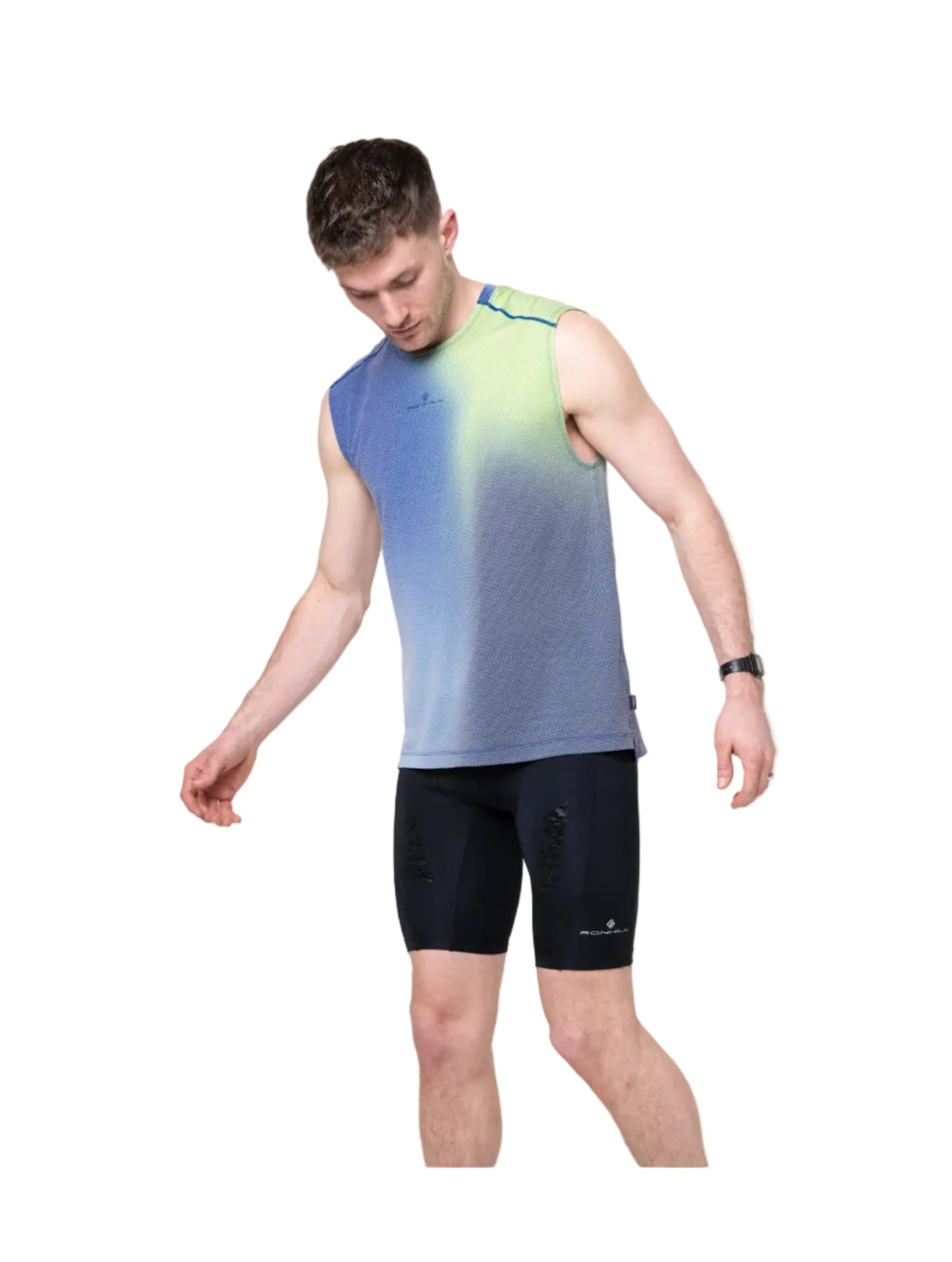 Ronhill Mens Top Tech Golden Hour Tank Fluo Green Merge