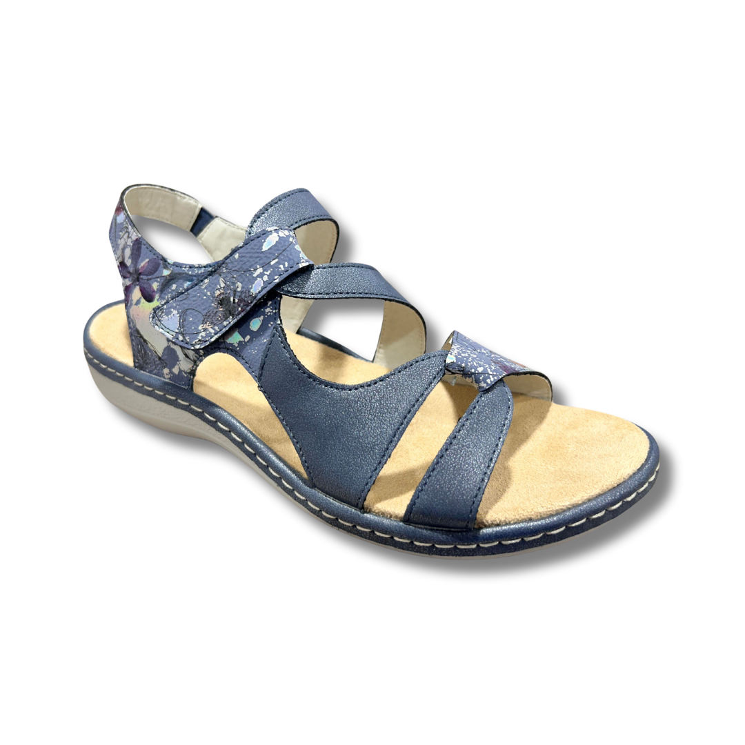 Redz women's navy printed walking sandal with velcro straps