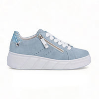 Rieker women's blue suede lace-up trainer