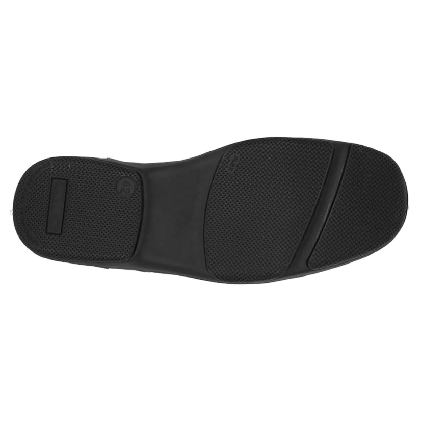 Black textured shoe sole with grip pattern, isolated on white background