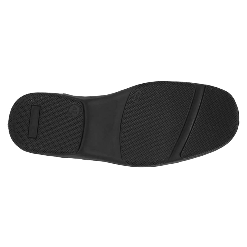 Black textured rubber sole of a formal shoe, non-slip grip design, isolated on white