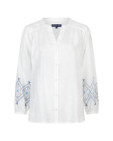 Red Button Womens Shirt Blouse & Embroidery Blue Multi