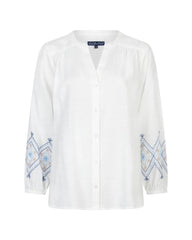 Red Button Womens Shirt Blouse & Embroidery Blue Multi