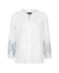 Red Button Womens Shirt Blouse & Embroidery Blue Multi