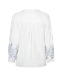 Red Button Womens Shirt Blouse & Embroidery Blue Multi