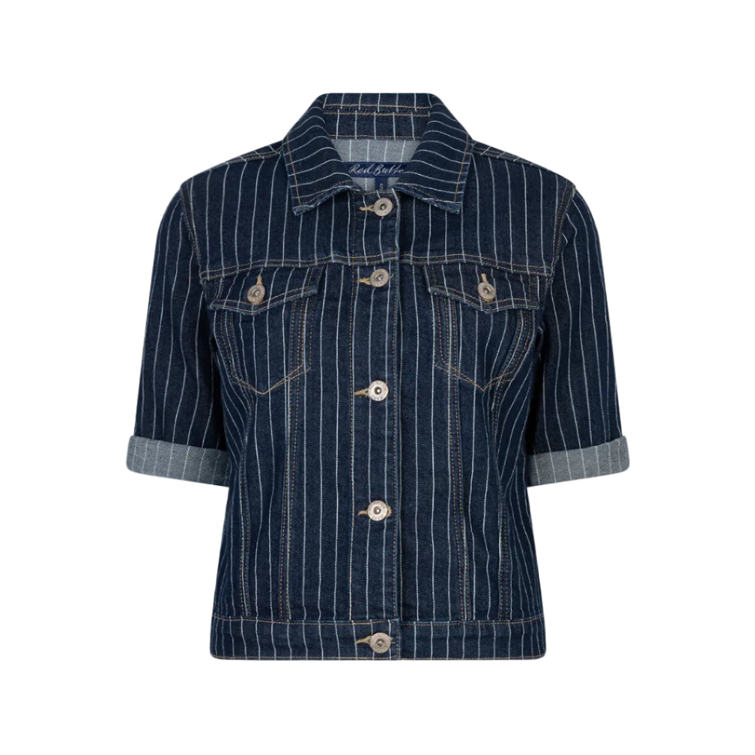 Red Button Womens Jackie Short Sleeve Denim Pinstripe Top Rinse