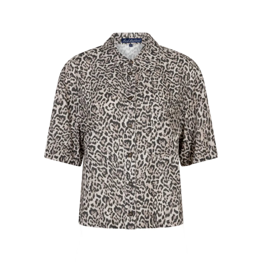 Red Button Womens Nora Blouse Linen Leopard Pebble