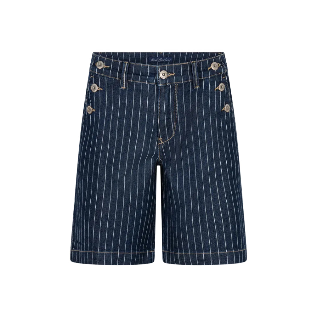 Red Button Womens Bibette Short & Buttons Denim Pinstripe Rinse