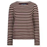 Red Button Womens Top Terry Stripe Burgnudy/Creme