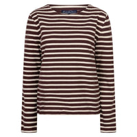 Red Button Womens Top Terry Stripe Burgnudy/Creme