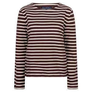 Red Button Womens Top Terry Stripe Burgnudy/Creme
