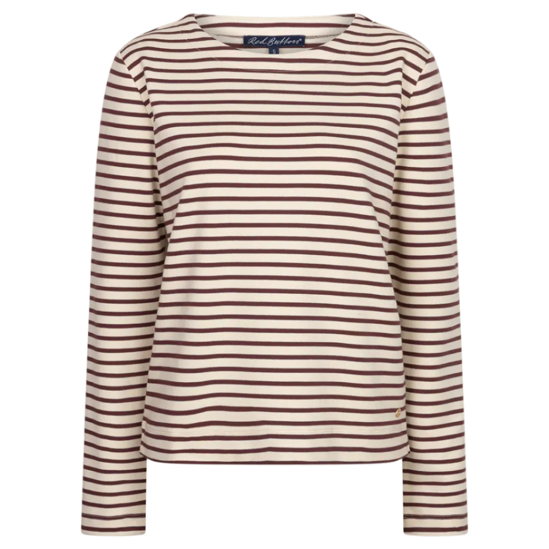 Red Button Womens Top Terry Stripe Creme/Dark Berry