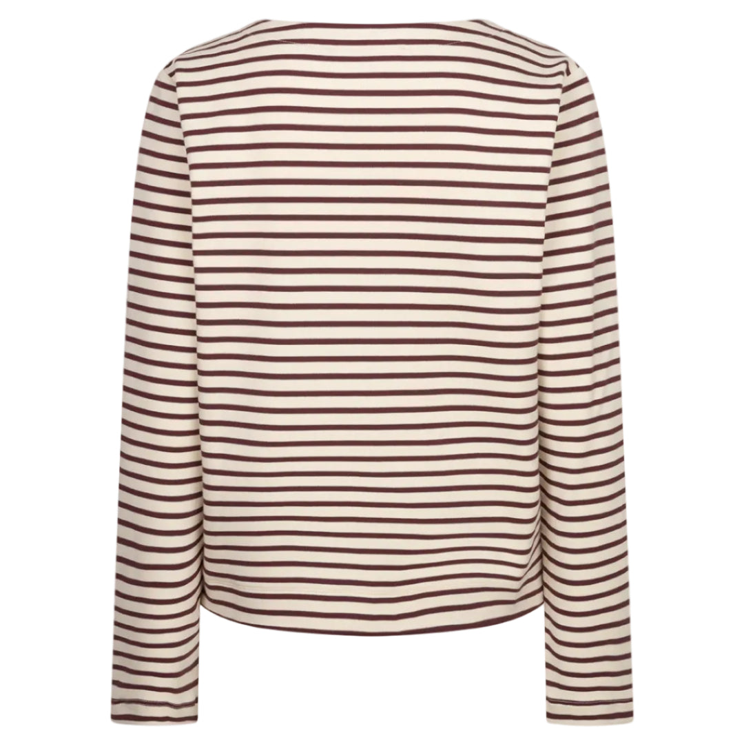 Red Button Womens Top Terry Stripe Creme/Dark Berry