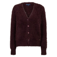 Red Button Womens Fuzzy Cardigan Burgundy