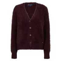 Red Button Womens Fuzzy Cardigan Burgundy