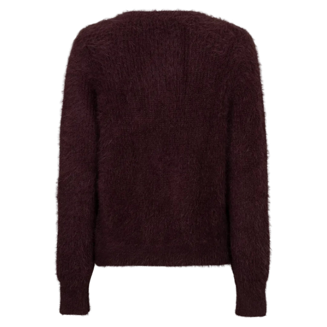 Red Button Womens Fuzzy Cardigan Burgundy