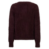 Red Button Womens Fuzzy Cardigan Burgundy