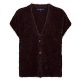 Red Button Womens Sleeveless Cardigan Fuzzy Burgundy