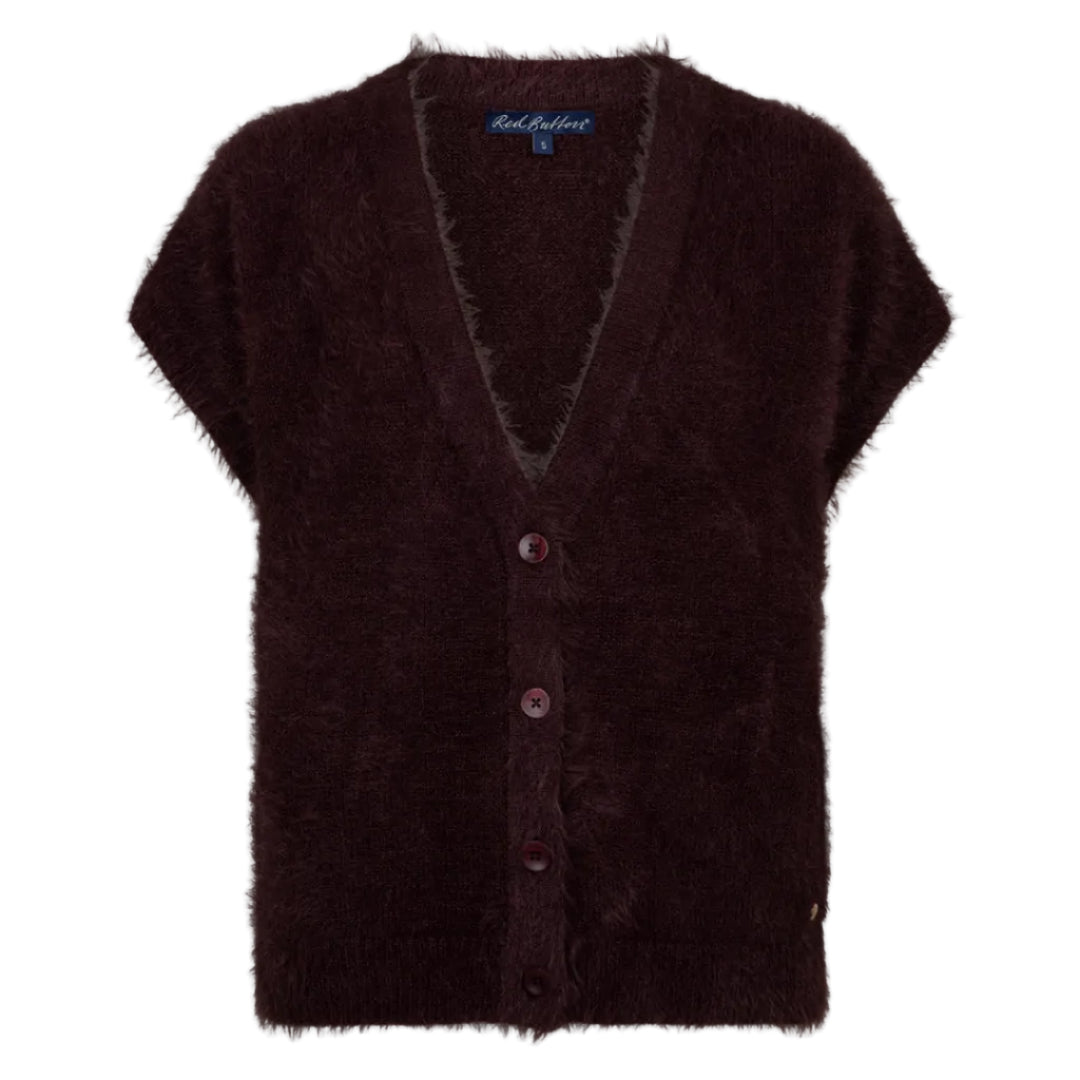 Red Button Womens Sleeveless Cardigan Fuzzy Burgundy