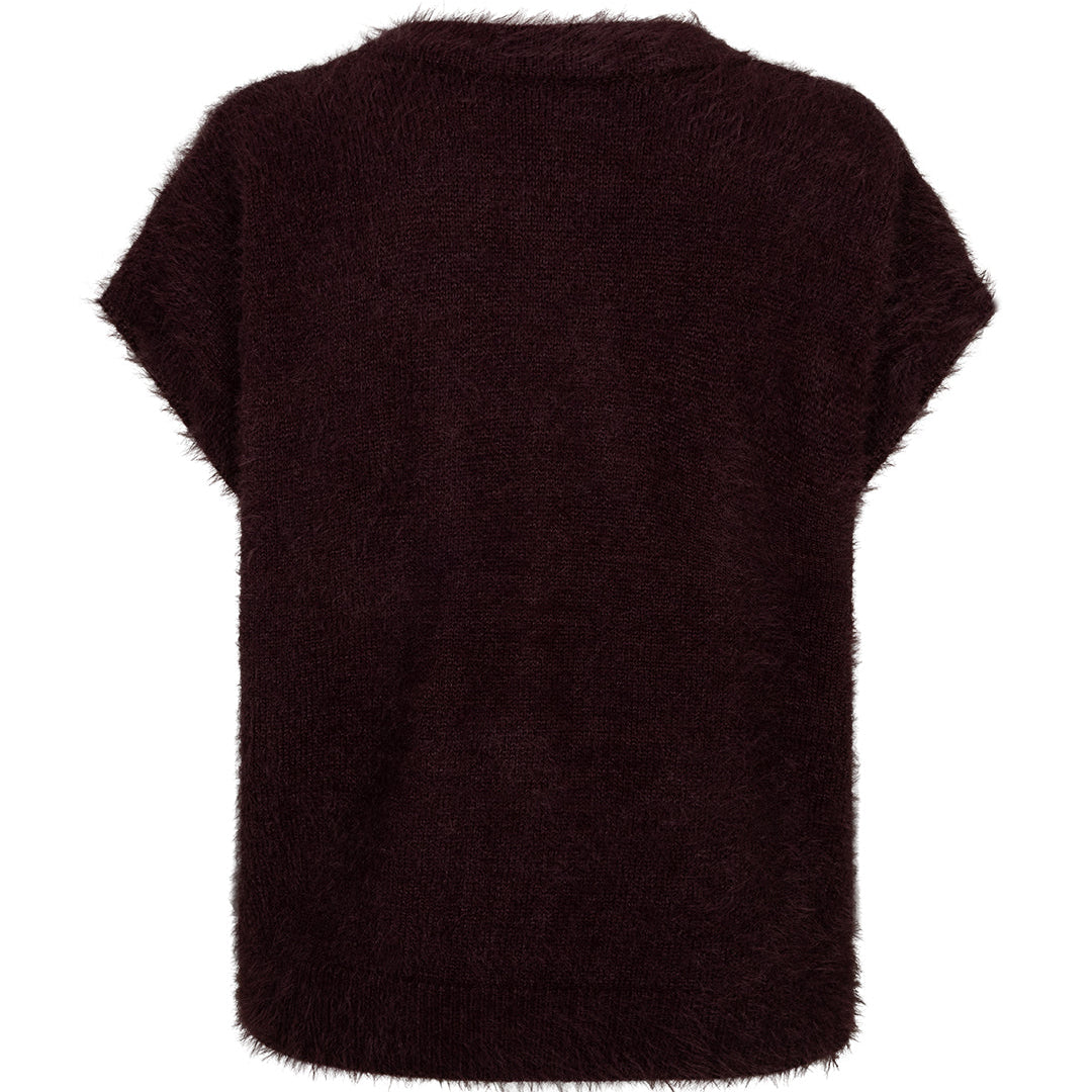 Red Button Womens Sleeveless Cardigan Fuzzy Burgundy