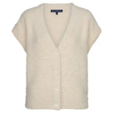 Red Button Womens Cardigan Sleeveless Fuzzy Cream