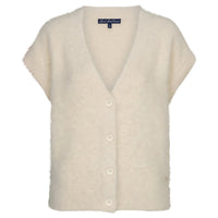 Red Button Womens Cardigan Sleeveless Fuzzy Cream