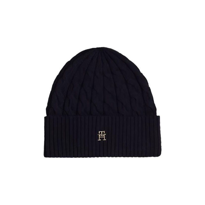 Tommy Hilfiger Womens Monogram Cable Knit Beanie Space Blue