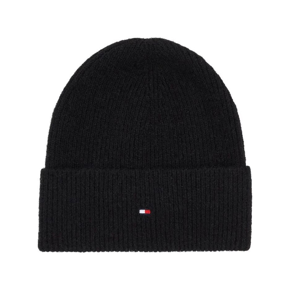 Tommy Hilfiger Womens Essential Flag Fuzzy Beanie Black