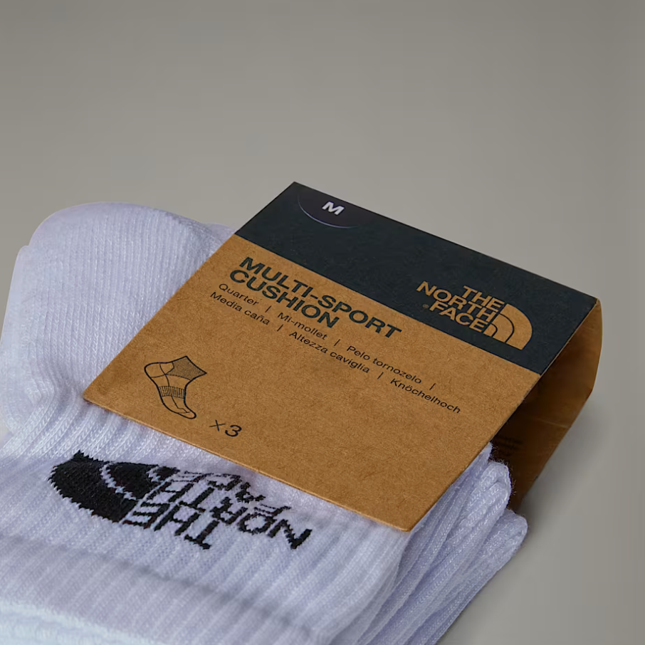 The North Face Unisex Socks 3 Pack Sport Cush Quarter TNF White