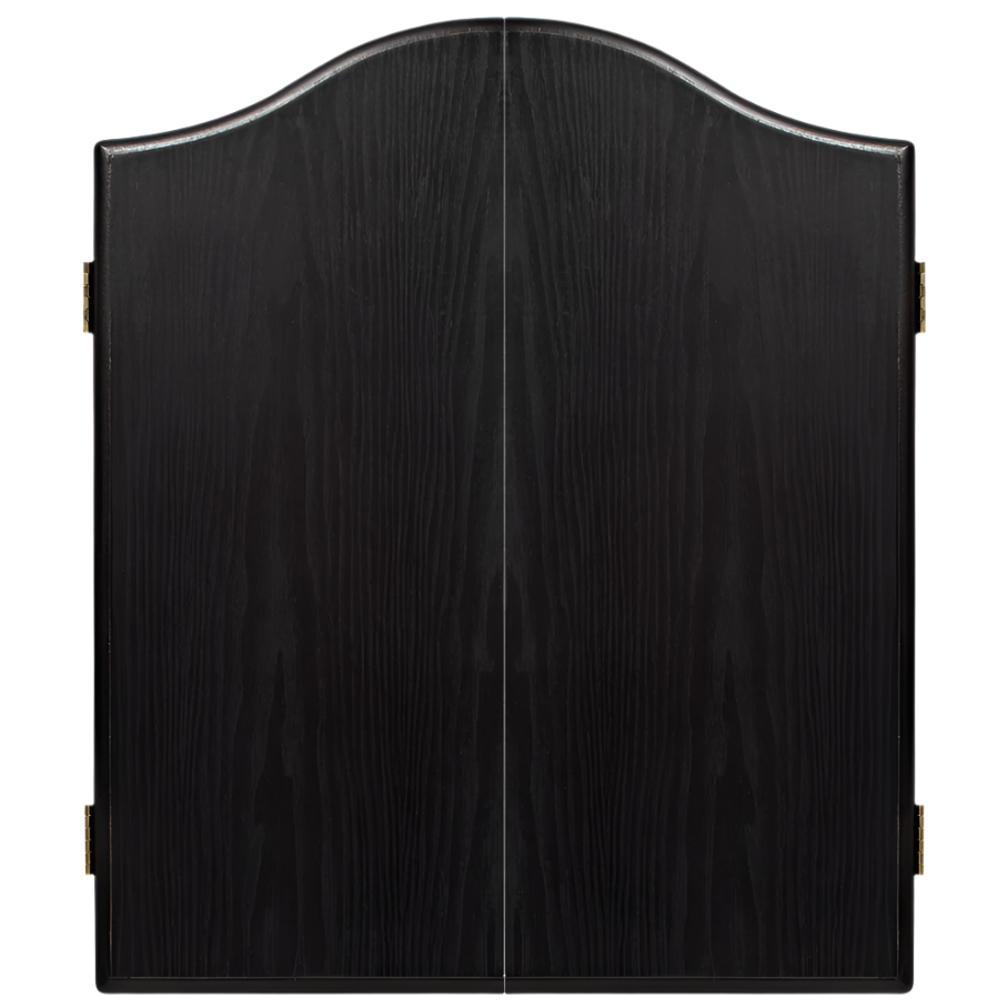 Winmau black wooden-effect dartboard cabinet with scoring panels