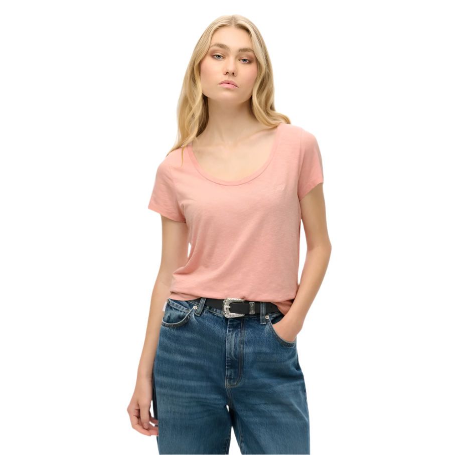 Superdry Womens T-Shirt Scoop Neck Tee Grey Pink