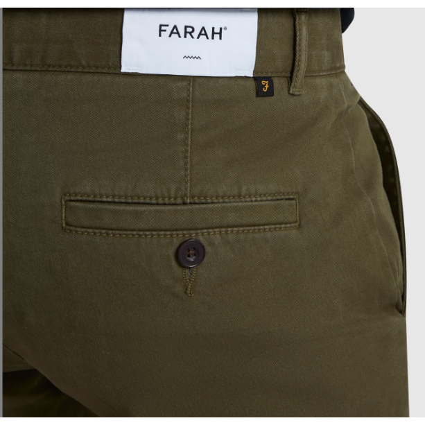Farah Mens Chino Elm STR Twill Olive Green