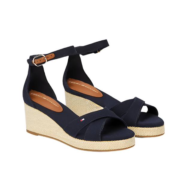 Tommy Hilfiger Womens Sandal Flag Criss Cross Mid Wedge Space Blue