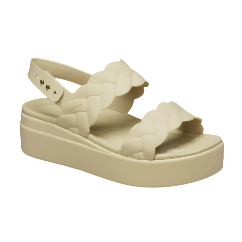 Crocs Womens Sandal Brooklyn Woven Upper Low Wedge Chai