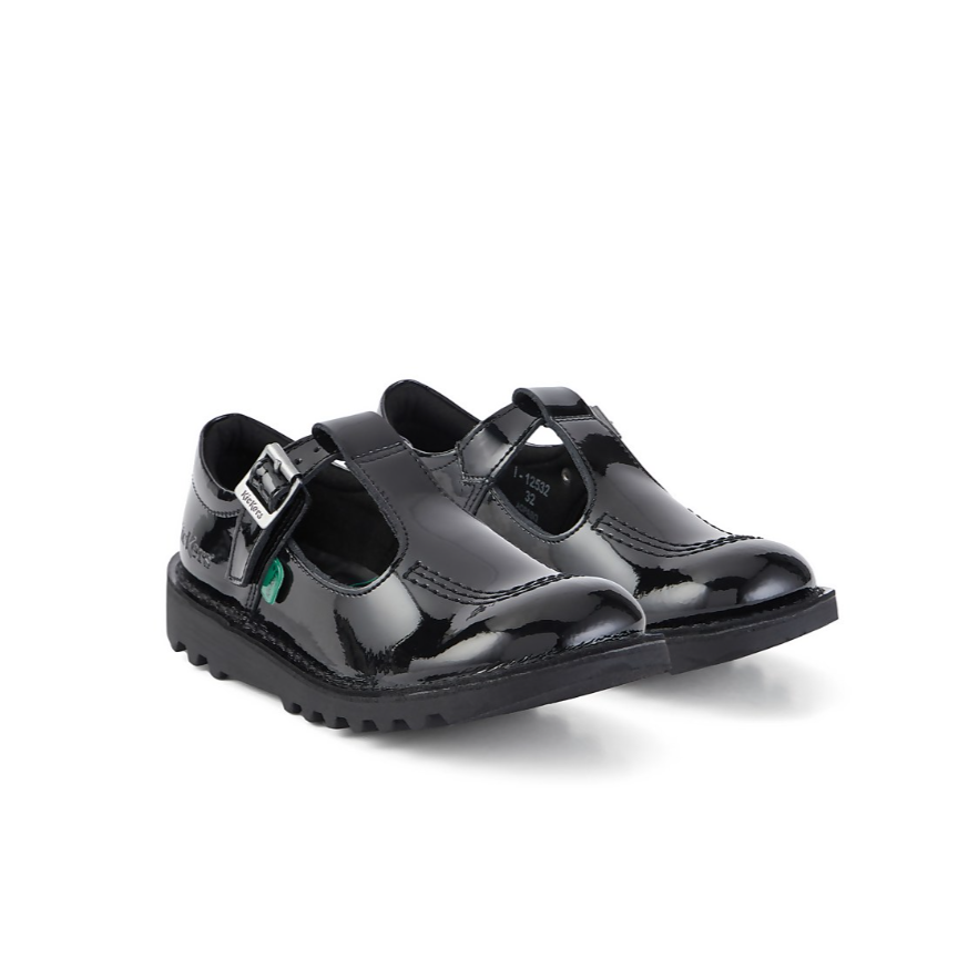 Kickers Junior Girls Shoe Kick T-Bar Patent Leather Black