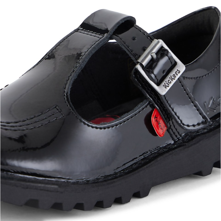 Kickers Junior Girls Shoe Kick T-Bar Patent Leather Black