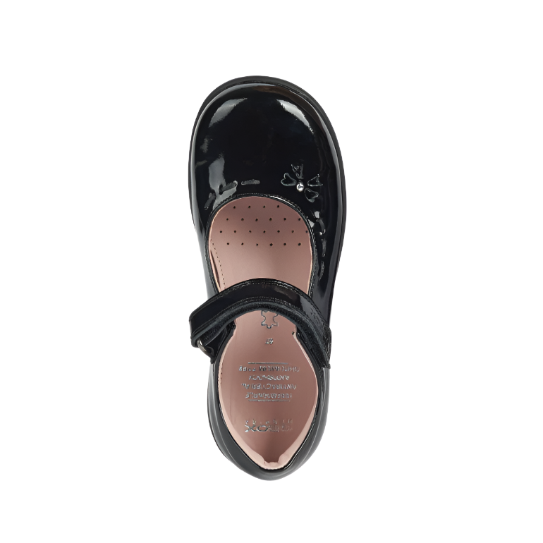 Geox girls' black patent shoe with velcro
